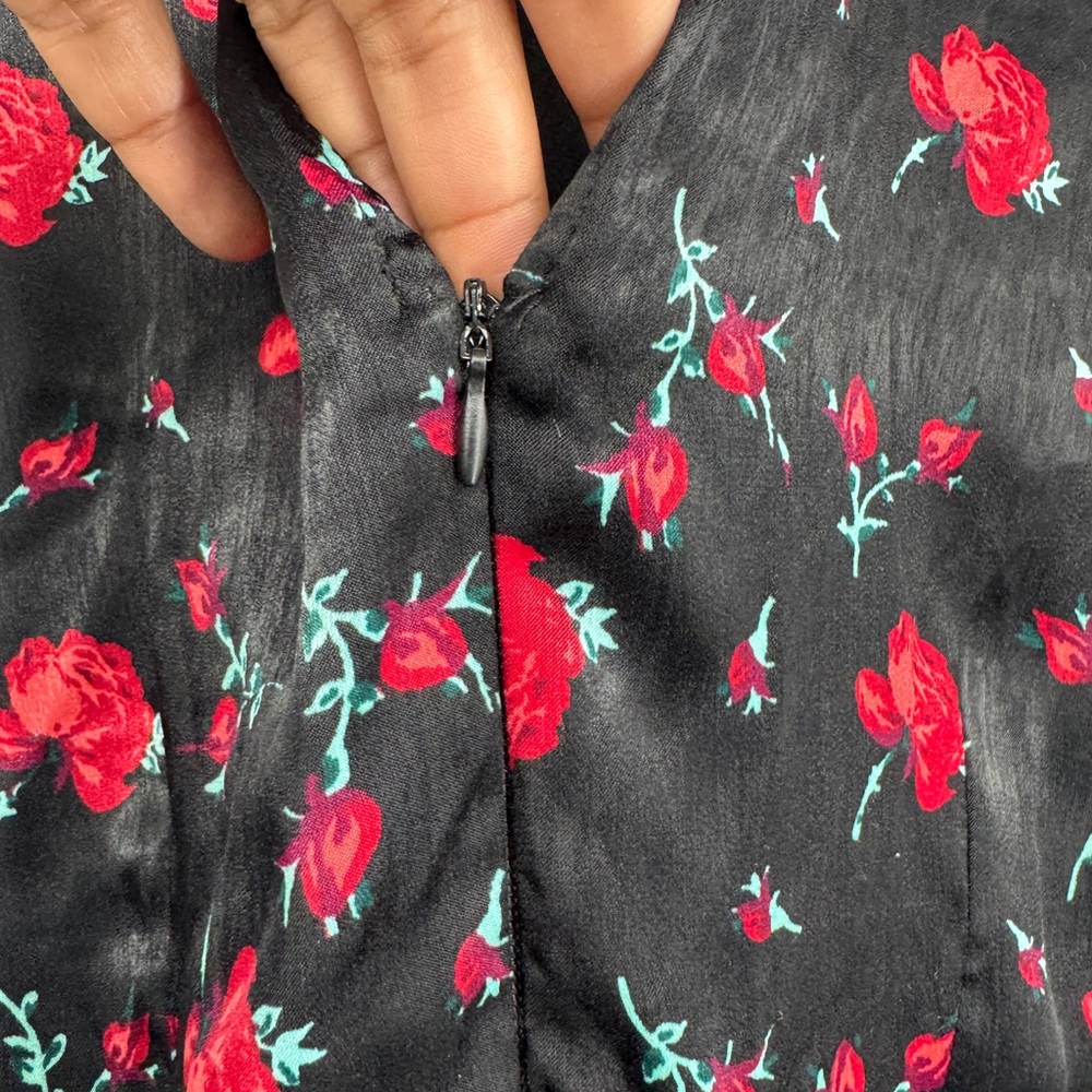 Mi Ami Retro Pinup Style Floral Print Midi Dress Black Red Size Small - Picture 5 of 10